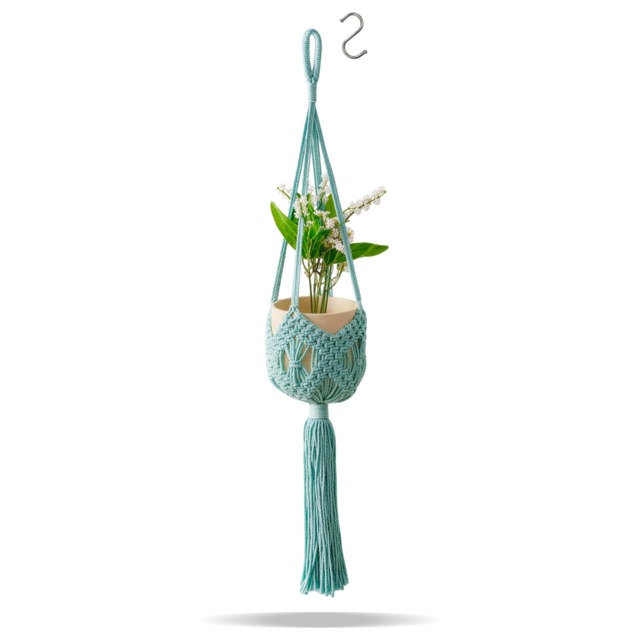 Hanging Basket 1 Pcs (Sky Blue) - Cotton Macrame Plant Hanger with Hook for Indoor & Outdoor Use (Plant Not Included)