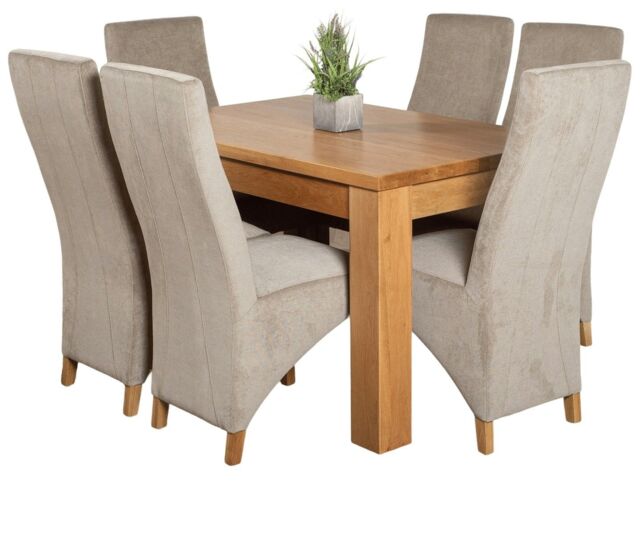 Dakota 127 x 82cm Oak Small Dining Table and 6 Lola Fabric Chairs Grey Grey