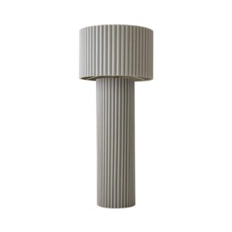 ValueLights Lenny Stone Grey Ribbed Fabric Midi Floor Lamp and Bulb