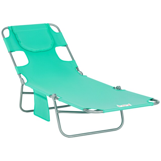 Outsunny Sun Lounger with Reading Hole, Folding Garden Lounger, Green