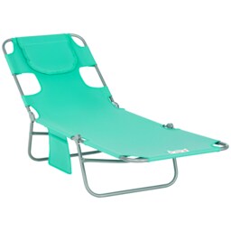 Outsunny Sun Lounger with Reading Hole, Folding Garden Lounger, Green