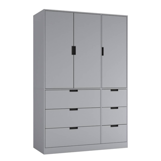 RIGA 3 Door 6 Drawer Wardrobe Grey Grey & Grey 10 x 44.5 x 79 1