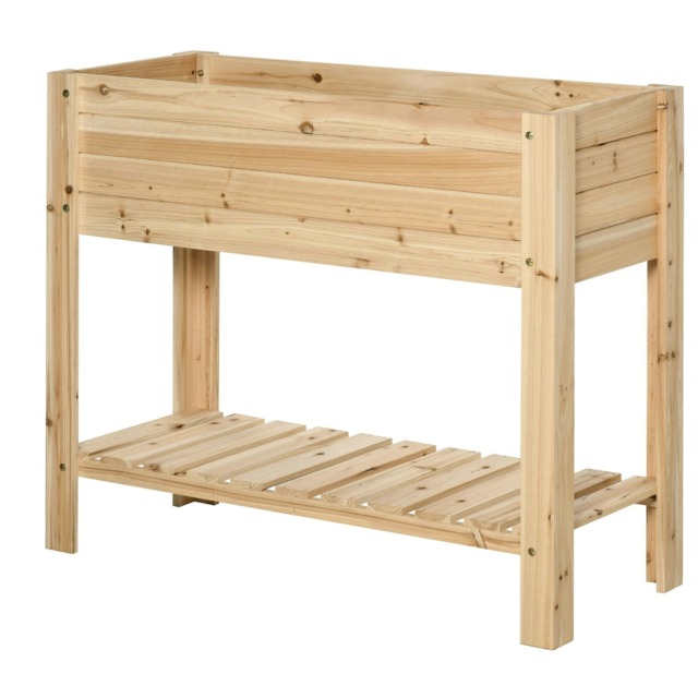 Outsunny Wooden Raised Garden Bed Plant Stand Box with Clapboard