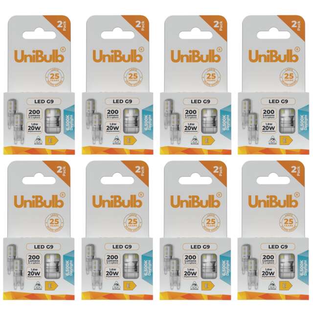 UniBulb LED G9 200lm 1.8W (Replaces 20W) 6500K (Daylight) Capsule Light Bulb - Pack of 16