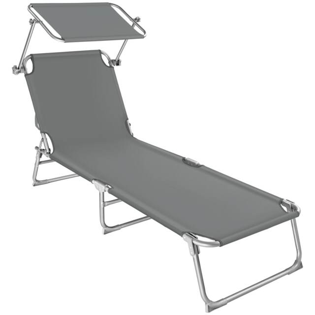 Sun Lounger - foldable, adjustable sunshade and 4-step backrest Grey grey 1