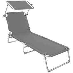 Sun Lounger - foldable, adjustable sunshade and 4-step backrest Grey grey 1