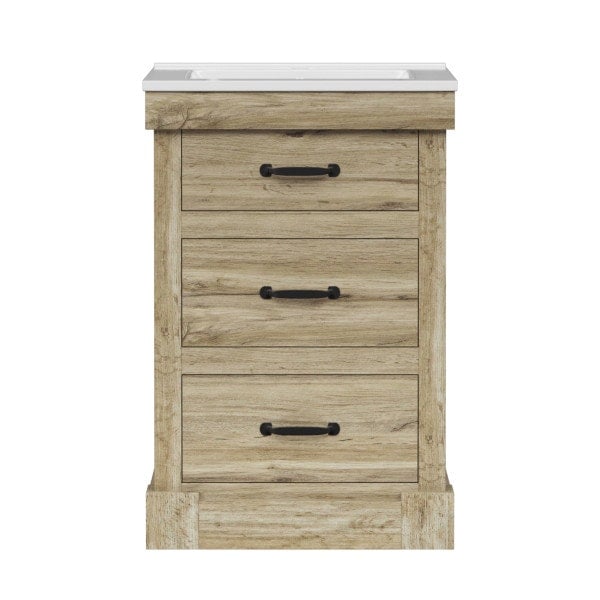 Teamson Home Donovan 24in Single Bathroom Vanity with Integrated Square Sink and Two Drawers, Light Oak