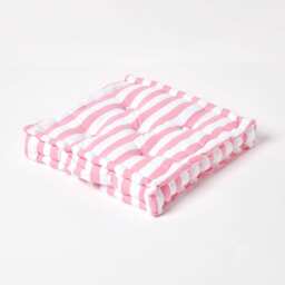 Homescapes Cotton Pink Thick Stripe Floor Cushion - 50 x 50 cm Pink 50 x 50 cm