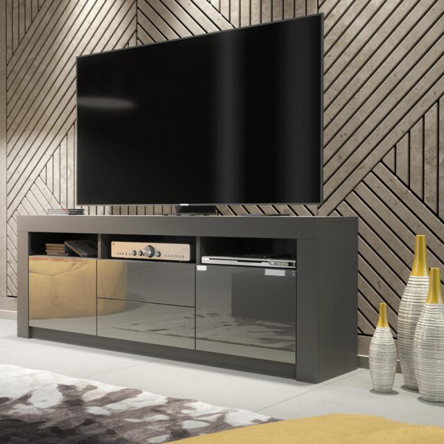TV Unit TV Stand Media Cabinet Sideboard Grey High Gloss Storage 160cm