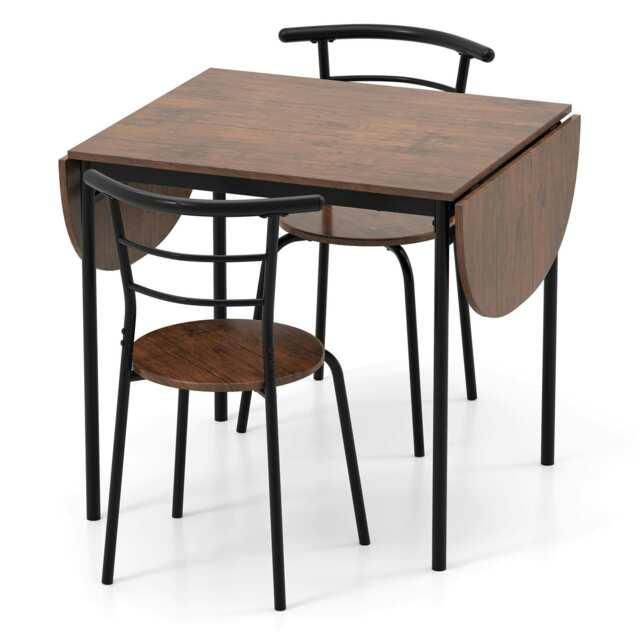 COSTWAY 3 Pcs Foldable Dining Table Set Expandable Table Brown 3