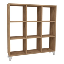 9 Cube Square Bookcase With Legs Modern Wooden Storage Shelving Unit Brown Pine 1