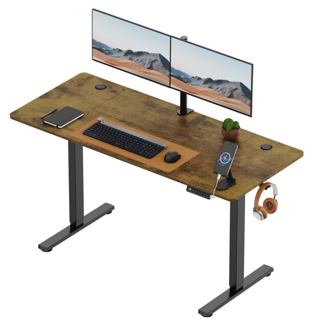Vonhaus Dark Wood Walnut Effect Electric Standing Desk 140x60cm