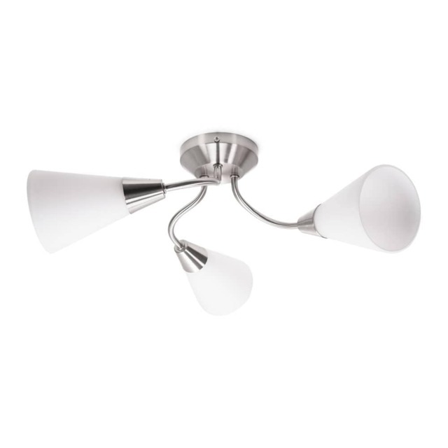 ValueLights Kristina 3 Way Silver Ceiling Light Frosted Shades and Bulbs
