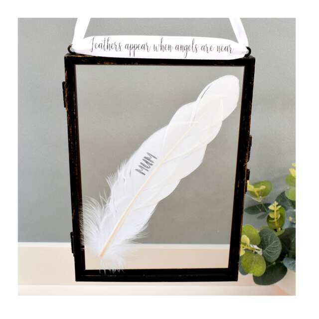 In Memory of Mum Real feather Floating Picture Frame. Memorial Gift