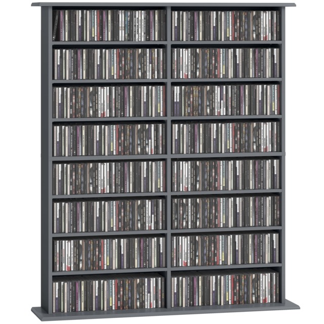 HOMCOM CD Storage Unit DVD Tower Blu-ray Storage Shelf for Office, Grey Grey Grey
