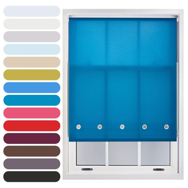 FURNISHED Roller Blinds Daylight Round Eyelet Light Filtering Easy Fit Trimmable Window Blind Blue Teal (W) 160cm x (L) 165cm