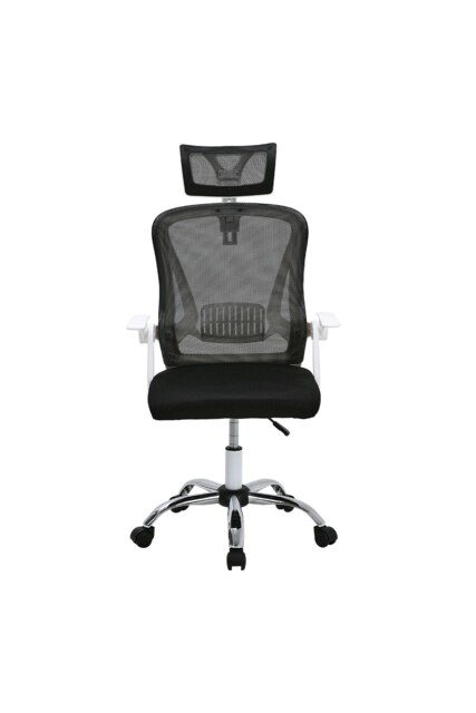 Living and Home Swivel Office Chair with Adjustable Headrest - White