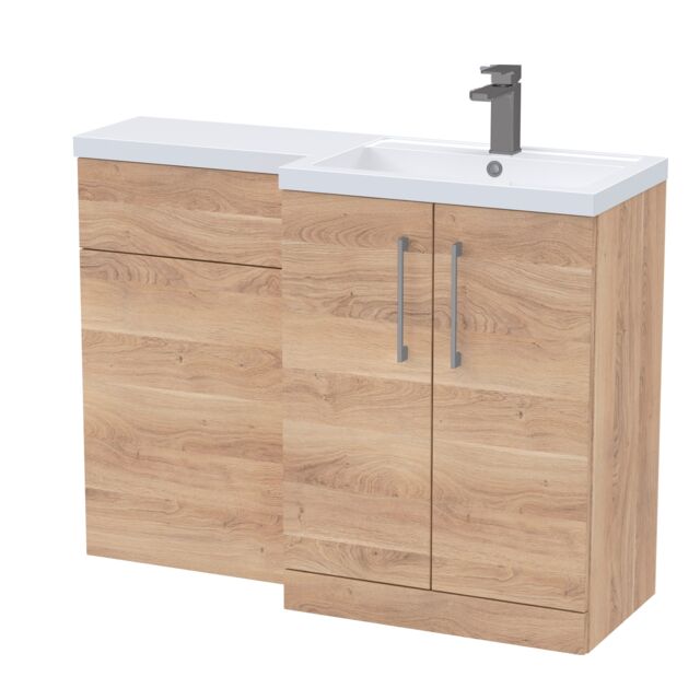 Balterley Right-Hand Bathroom Vanity and WC Unit Combination with Basin, with Handles Brown Bleached Cuneo Oak
