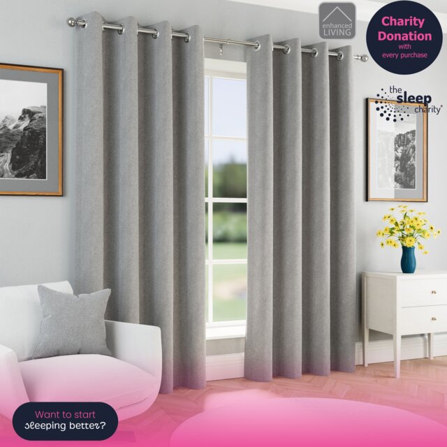 Enhanced Living Chester Grey 66 x 72 inch (168x183cm) Eyelet Thermal Noise Reducing Blackout Curtains (PAIR)