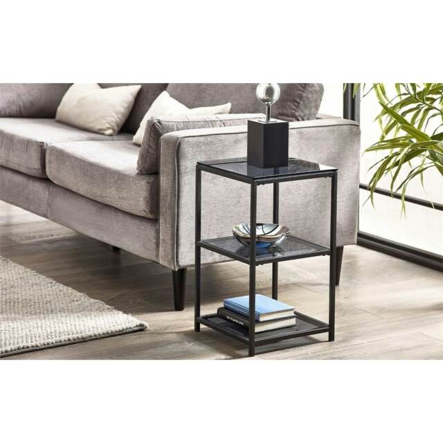 Premium Smoked Glass Tall Narrow Side Table Clear Clear