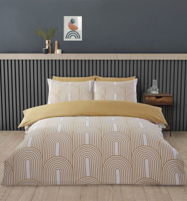 Arches Geometric Cotton Blend Duvet Cover Set with Pillowcase Yellow Double