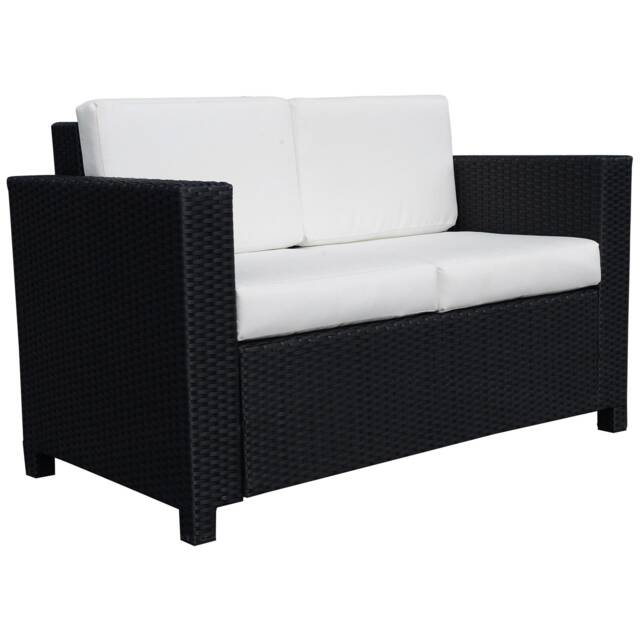 Outsunny Rattan Sofa, 2 Seater Garden Furniture with Soft Padded Cushion and Armrests, Wicker Garden Loveseat for Patio, Black