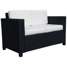Outsunny Rattan Sofa, 2 Seater Garden Furniture with Soft Padded Cushion and Armrests, Wicker Garden Loveseat for Patio, Black