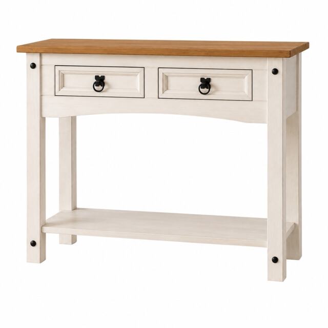 Corona Console Table White 2 Drawer Solid Wood Occasional Table