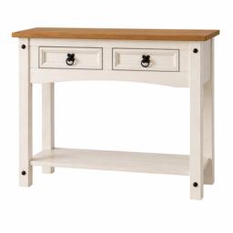 Corona Console Table White 2 Drawer Solid Wood Occasional Table