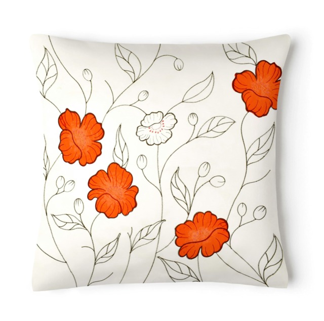 Stunning Applique Embroidered Floral Cushion - 56cm x 56cm Orange