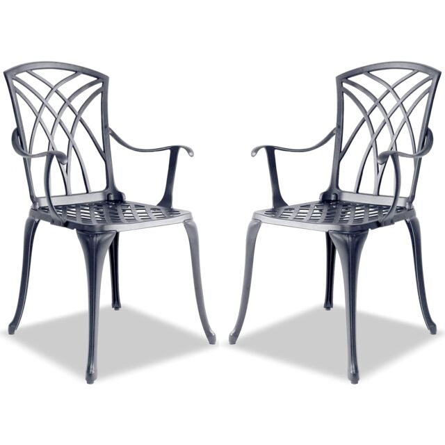 Centurion Supports Oshowa 2-Large Garden and Patio Bistro Chairs with Armrests in Cast Aluminium Grey