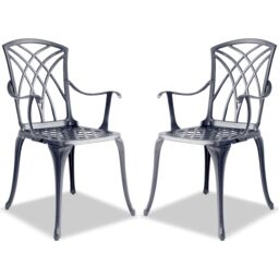 Centurion Supports Oshowa 2-Large Garden and Patio Bistro Chairs with Armrests in Cast Aluminium Grey