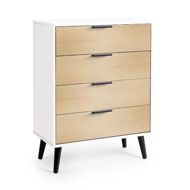 Premium Arden 4 Drawer Wide Chest - White & Oak
