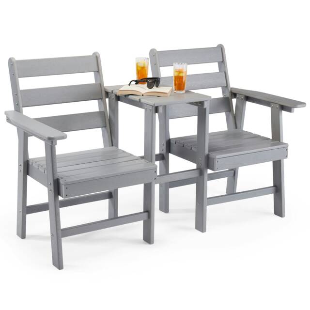 VonHaus Westport HDPE Grey Adirondack Love Seat for Garden