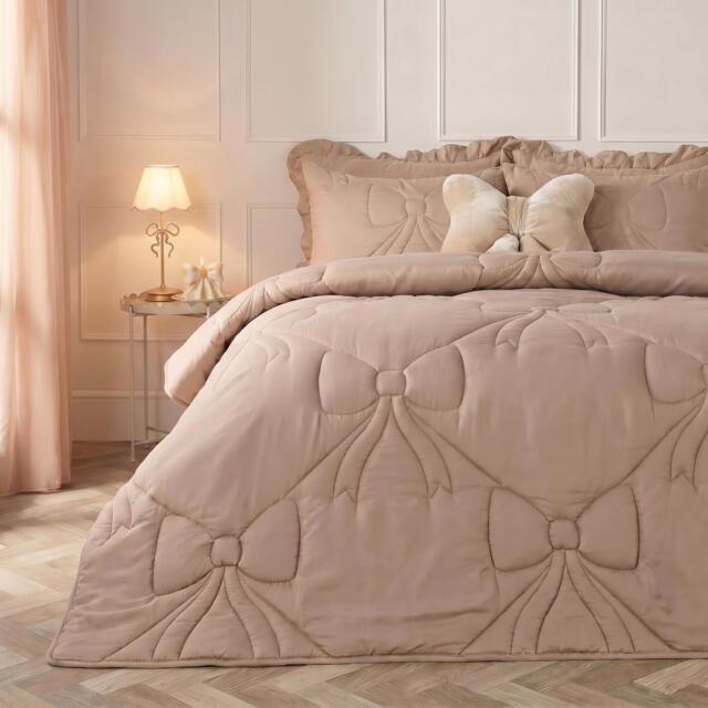 OHS Bow Lattice Coverless 7.5 TOG Duvet Bedding Set with Pillowcase Bronze Natural Double