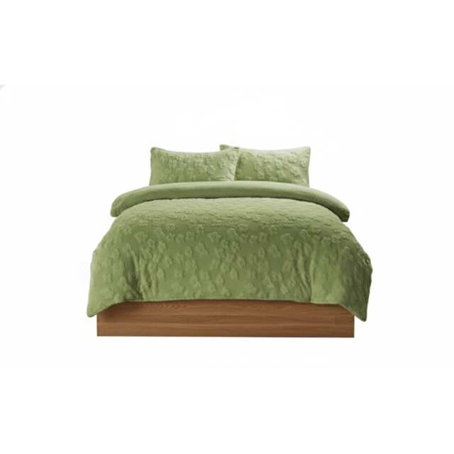 Ultra Soft Teddy Duvet Cover Set Daisy Embossed Cozy Fleece Bedding Green Single