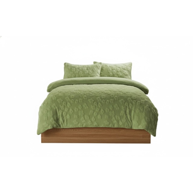 Ultra Soft Teddy Duvet Cover Set Daisy Embossed Cozy Fleece Bedding Green Single