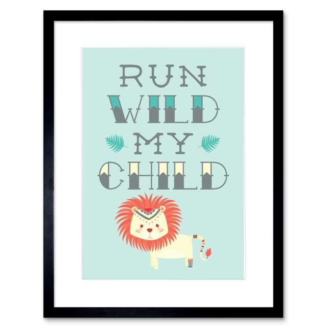 "Kids Run Wild My Child Pastel Lion 9x7"" Black Framed Wall Art Print"