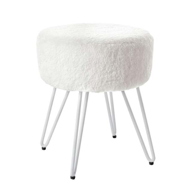 Living and Home Round Fuzzy Vanity Stool - White