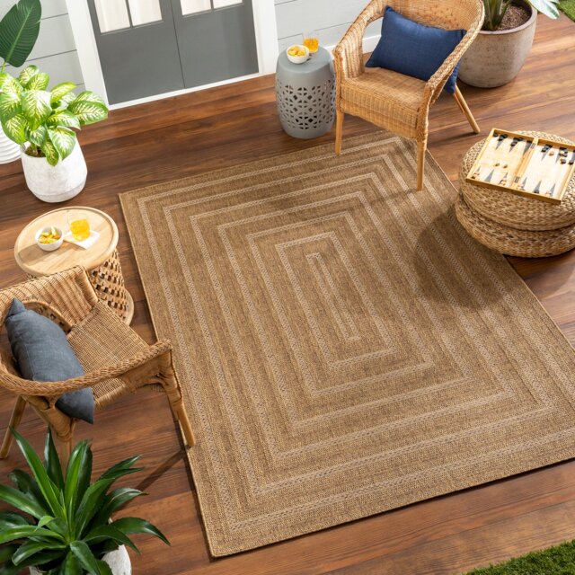 LIVABLISS Pismo Beach-Modern Graphic In- & Outdoor Jute-Look Rug 120 x 170 cm Brown Tan Yellow