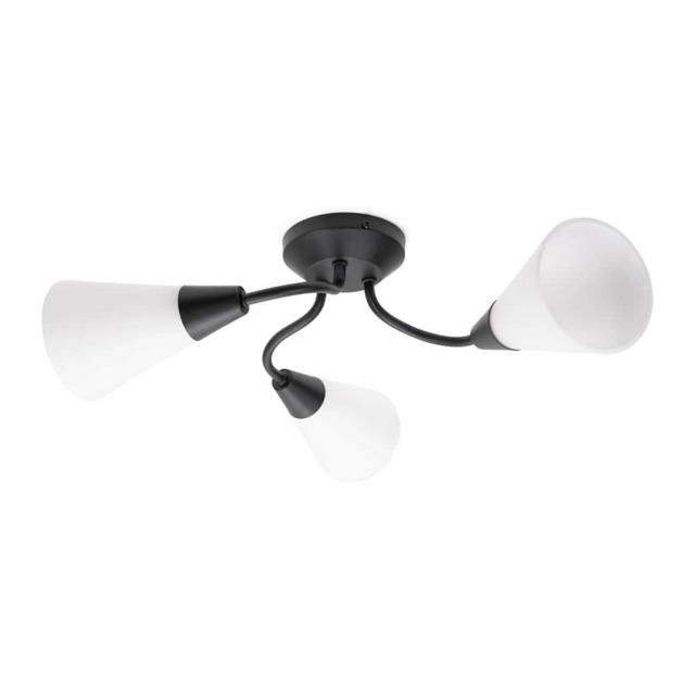 ValueLights Kristina 3 Way Black Ceiling Light Frosted Shades and Bulbs