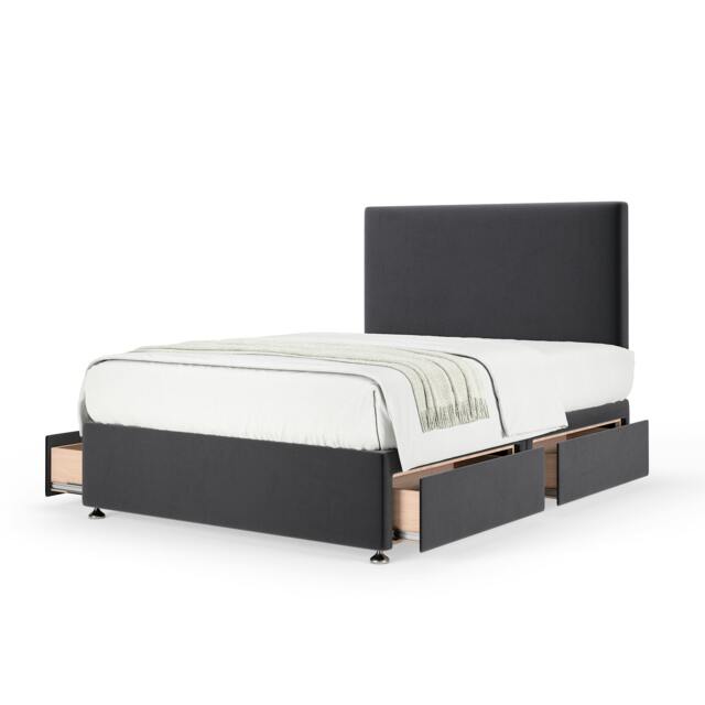 Memory Maestro Memory Foam Graphite Plush Velvet 4 Drawer Divan Set And Valencia Headboard King Size