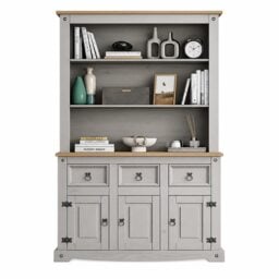 Corona Dresser 3 Door Sideboard Grey Solid Pine Wood Painted Wooden Display
