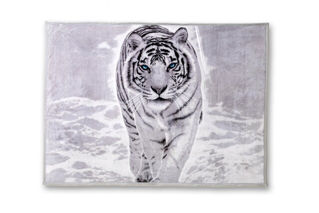 White Tiger Print Fleece Blanket Animal Throw, Soft Warm Cosy Blanket Throw 200x240cm
