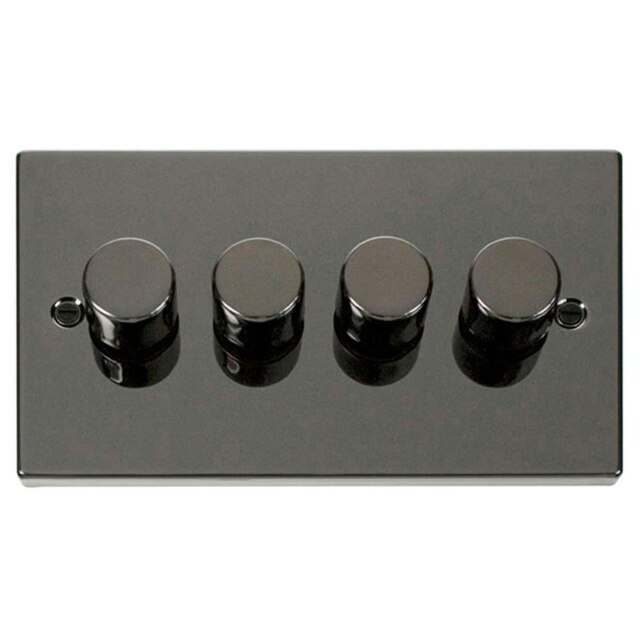 SE HOME Black Nickel 4 Gang 2 Way LED 100W Trailing Edge Dimmer Light Switch. Black Black Nickel