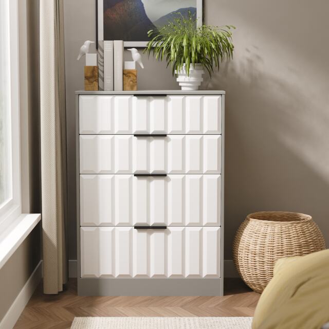 Seattle 4 Drawer Deep Chest of Drawers in White Matt & Dusk Grey (Ready Assembled) White White Matt & Dusk Grey