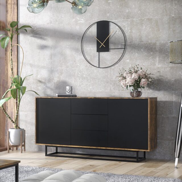 Sideboard Cabinet Chest of Drawers Storage Cabinet Industrial Oak Black Loft 140cm