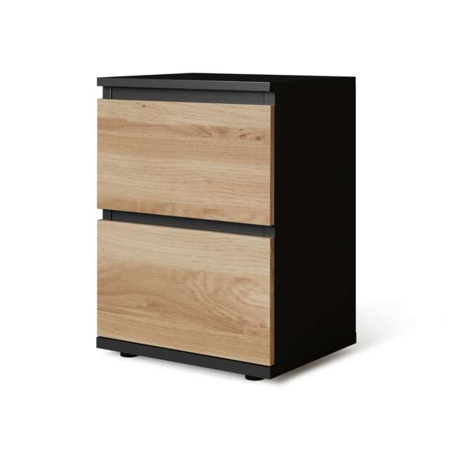 Skagen Minimalist Chest of 2 Drawers Black Black & Oak 1