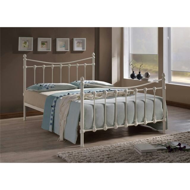 "Classic Style Ivory Metal Bed Frame - Double 4ft 6"""
