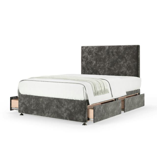 Memory Maestro Memory Foam Charcoal Chenille 4 Drawer Divan Set And Valencia Headboard Super King